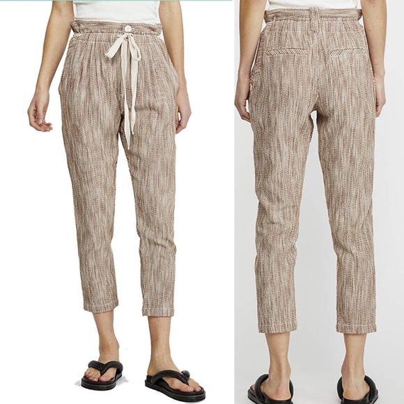 NWT Free People Light At Sunrise High-Rise Striped Pants Caraway Brown - Picture 2 of 4